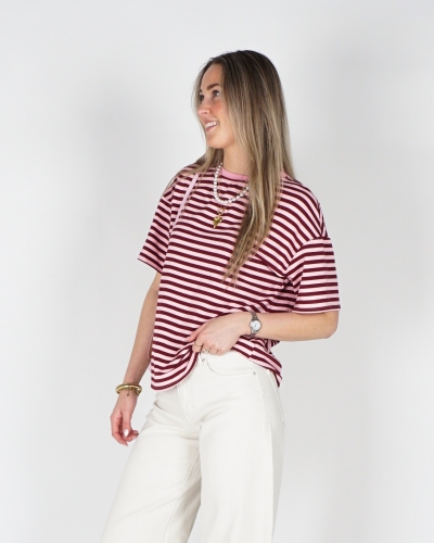 Gossip GESTREEPT T-SHIRT BORDEAUX ROZE