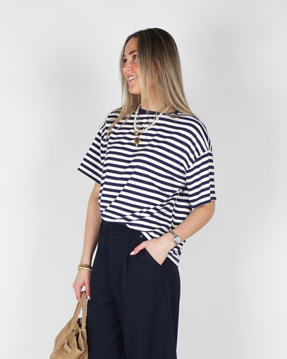 GESTREEPT T-SHIRT BLAUW WIT