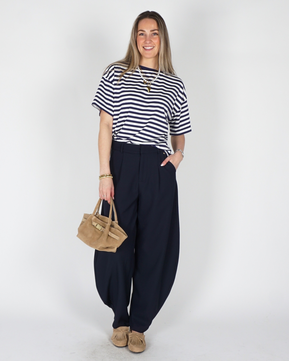 GESTREEPT T-SHIRT BLAUW WIT