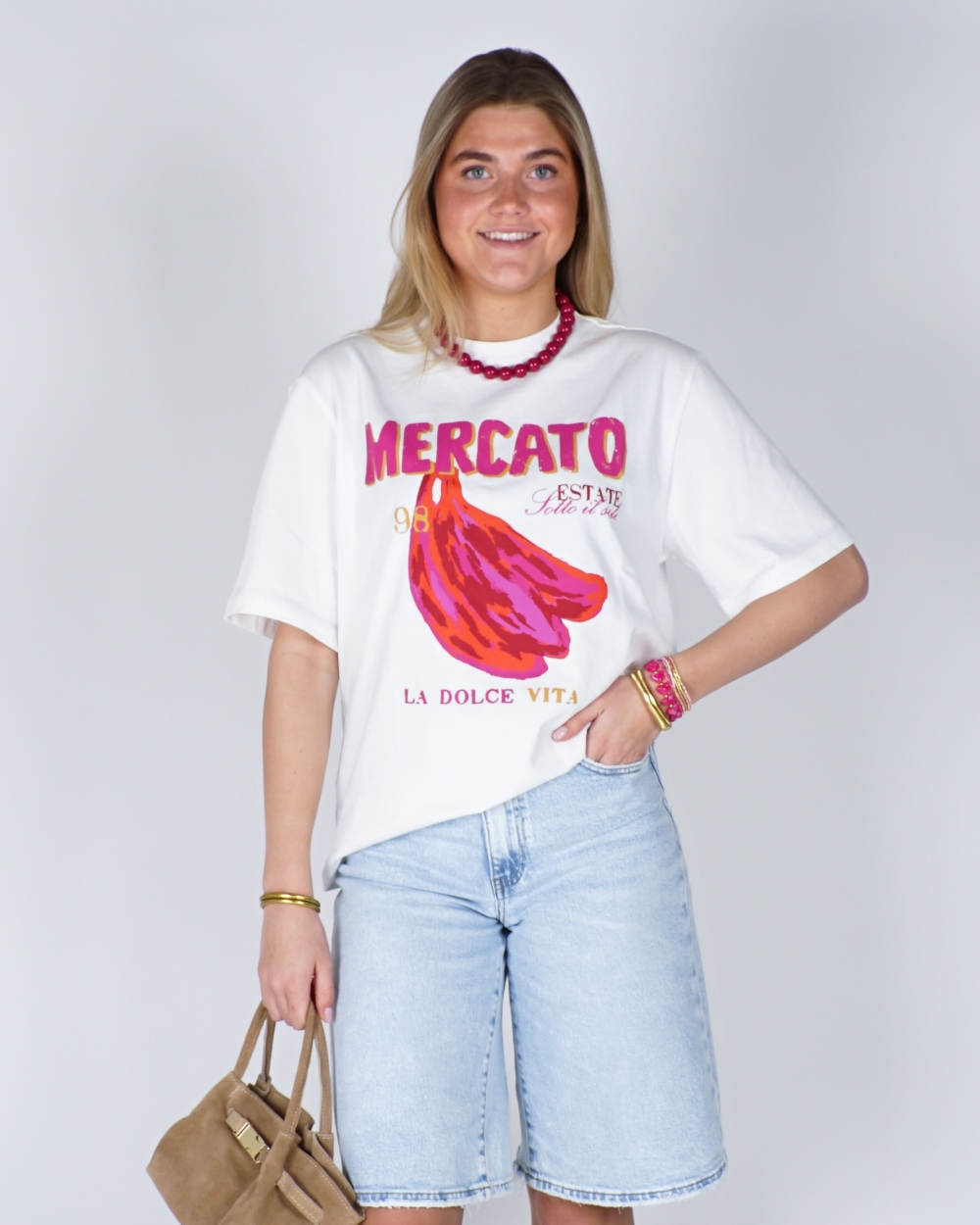 T-SHIRT MERCATO BANANA WIT/ROZE