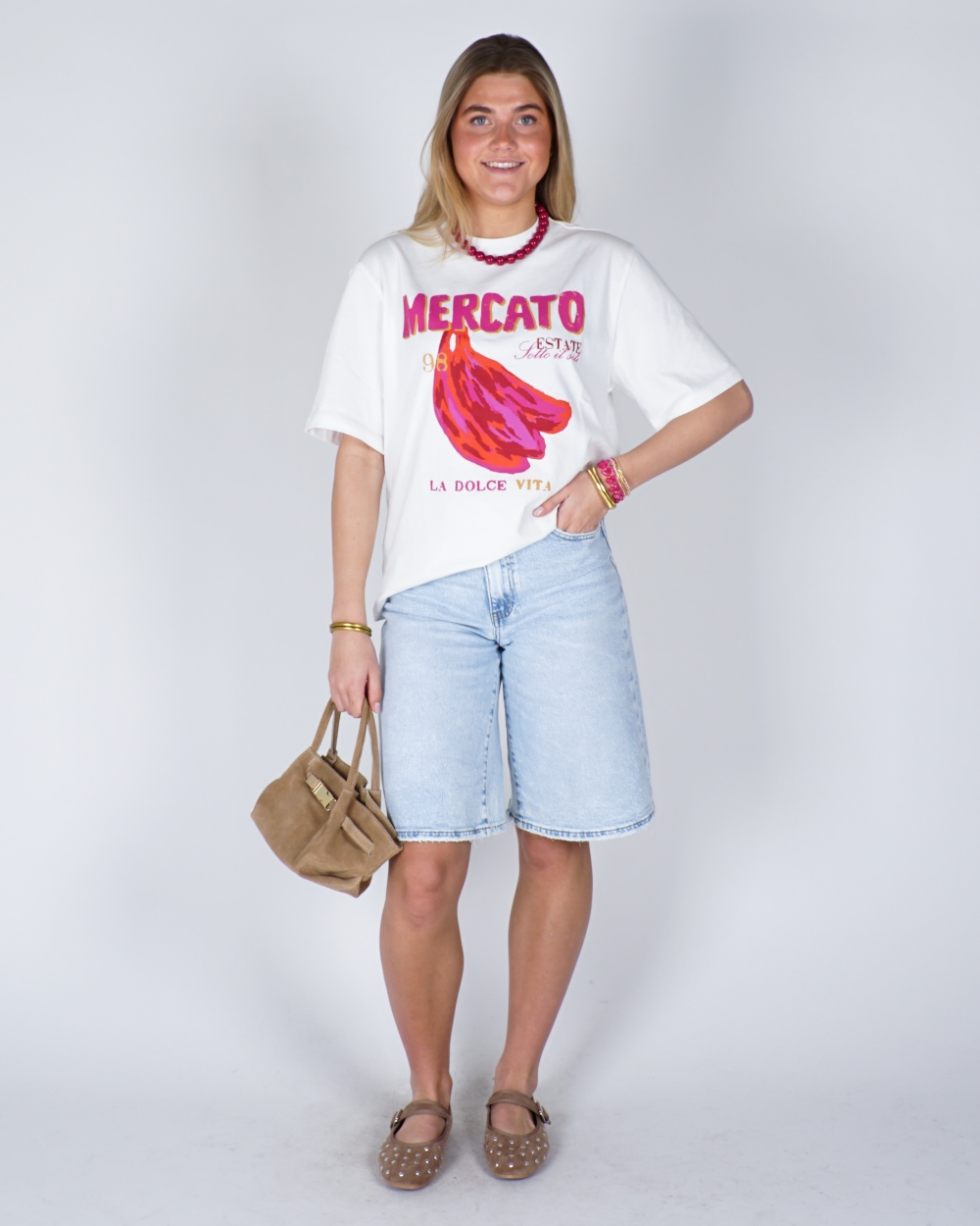T-SHIRT MERCATO BANANA WIT/ROZE