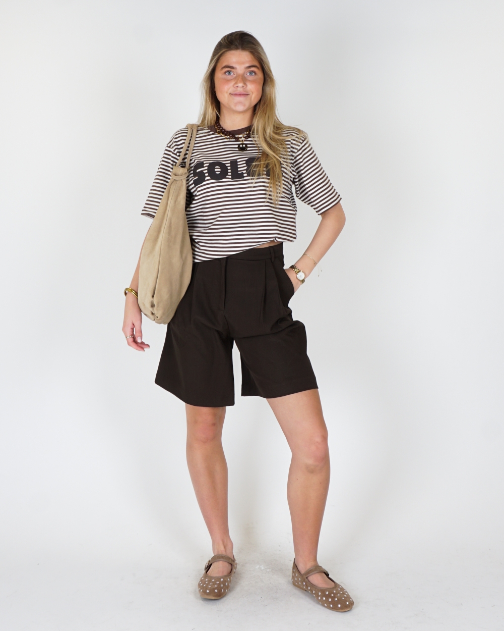 GESTREEPT T-SHIRT SOLEIL BRUIN