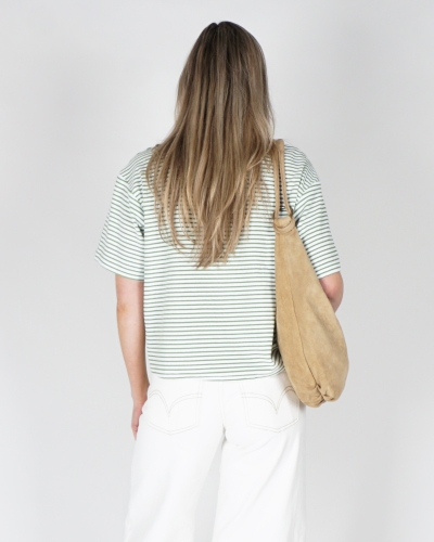 GESTREEPT BADSTOF T-SHIRT GROEN