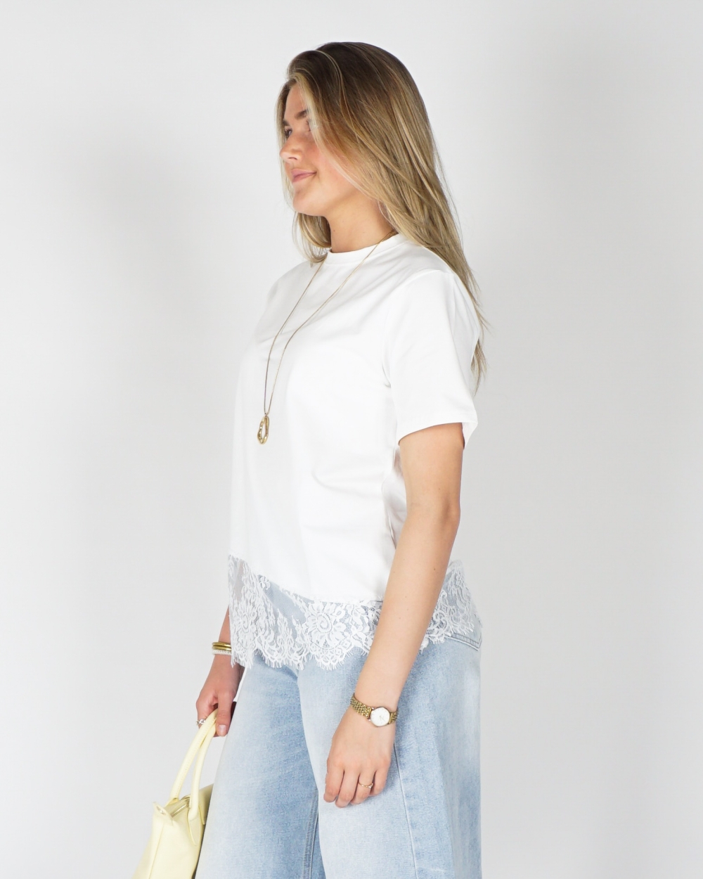 T-SHIRT MET KANT WIT 