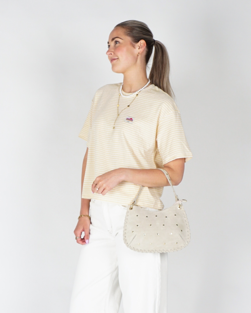 GESTREEPT BADSTOF T-SHIRT GEEL