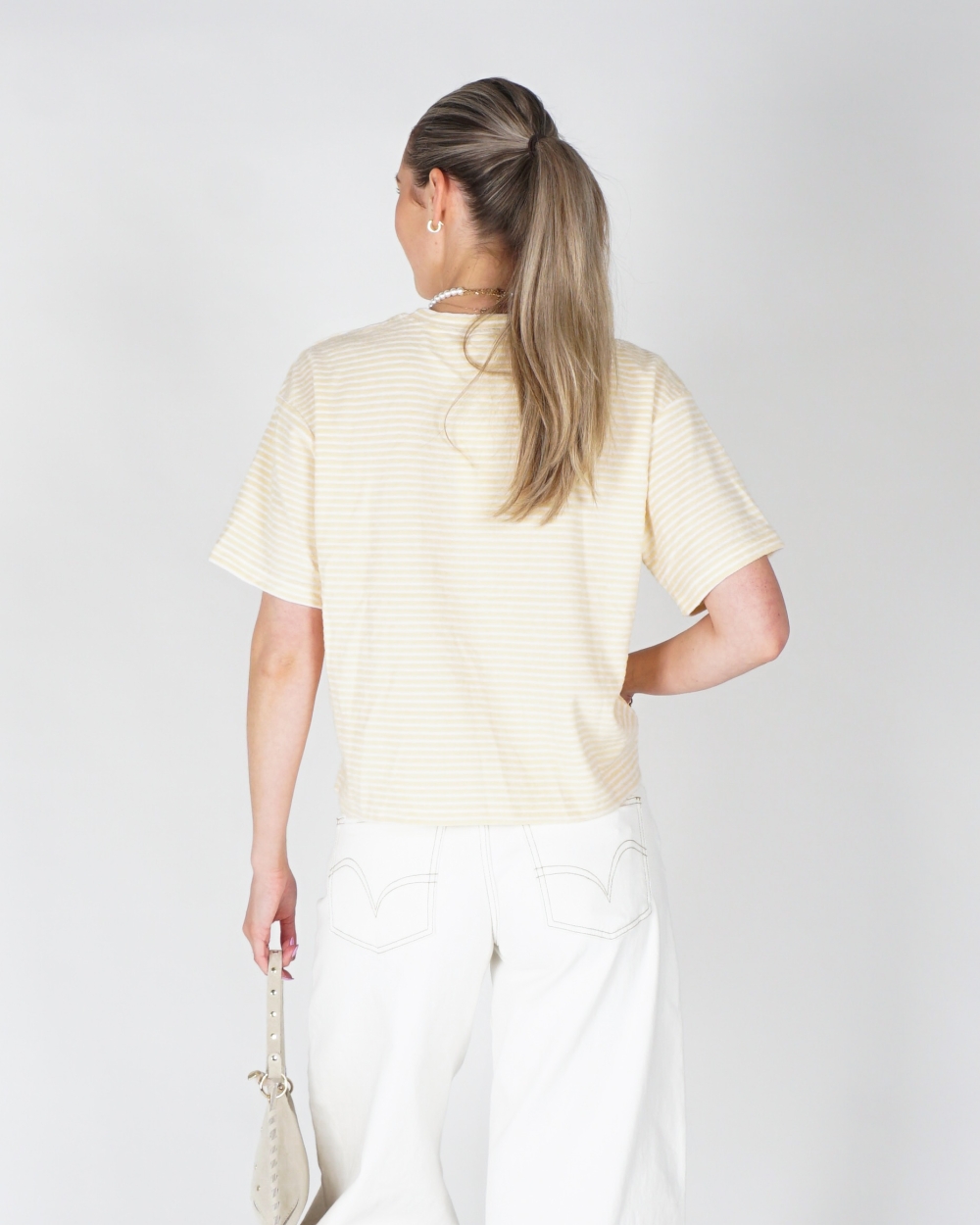 GESTREEPT BADSTOF T-SHIRT GEEL