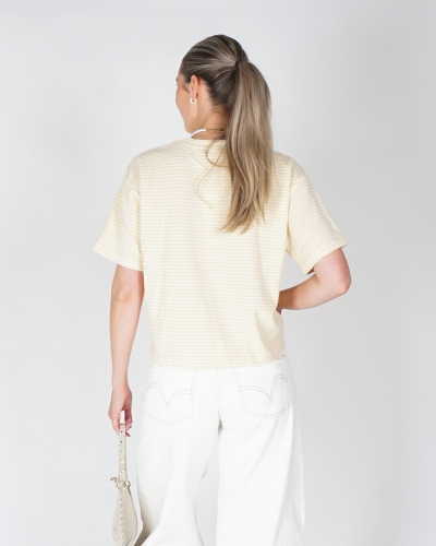GESTREEPT BADSTOF T-SHIRT GEEL