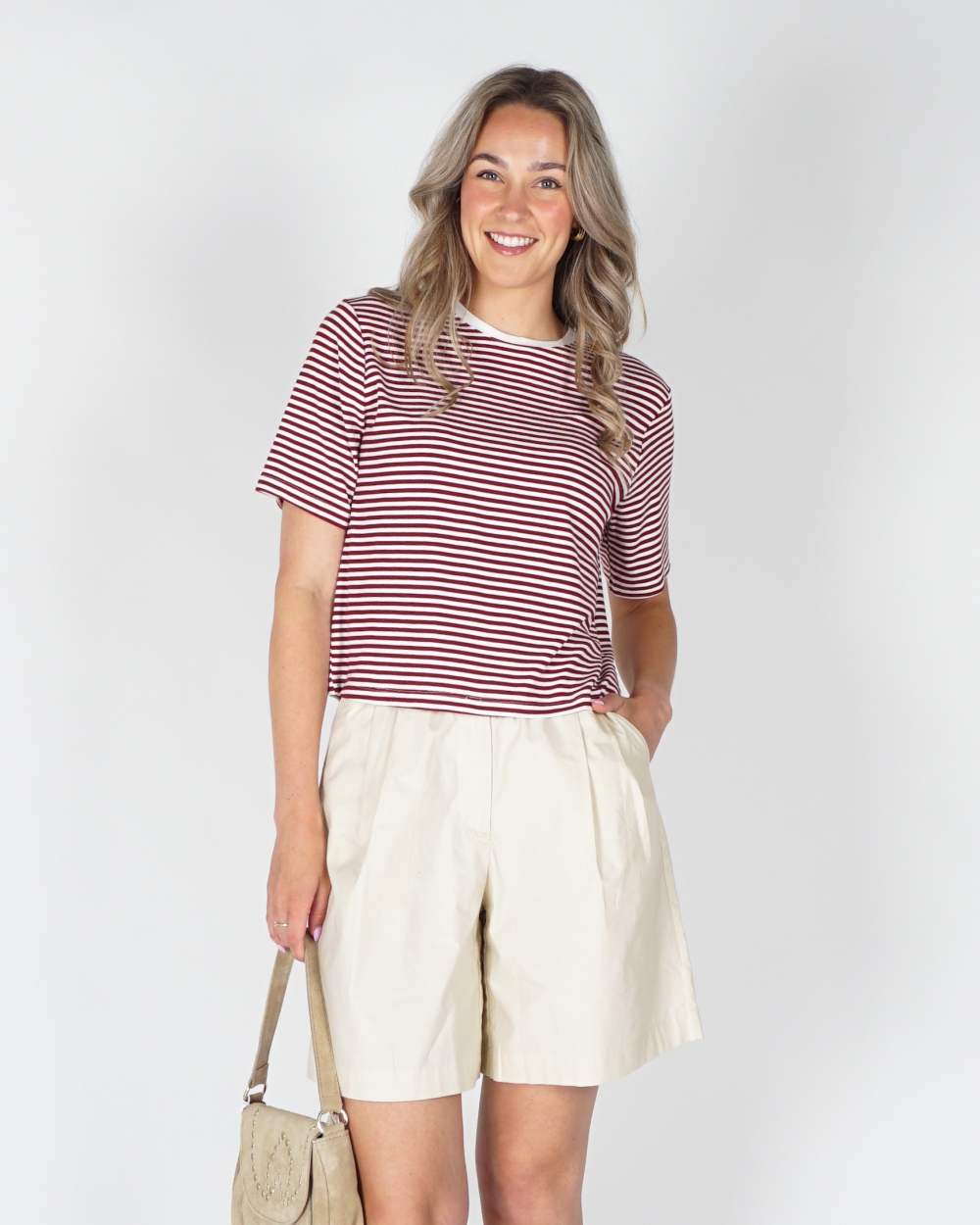 GESTREEPT T-SHIRT JANA WIT/ROOD