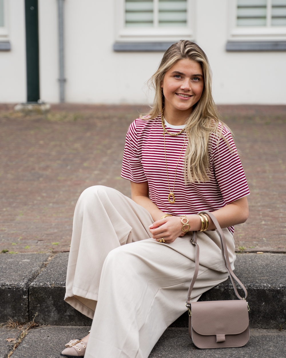GESTREEPT T-SHIRT JANA WIT/ROOD