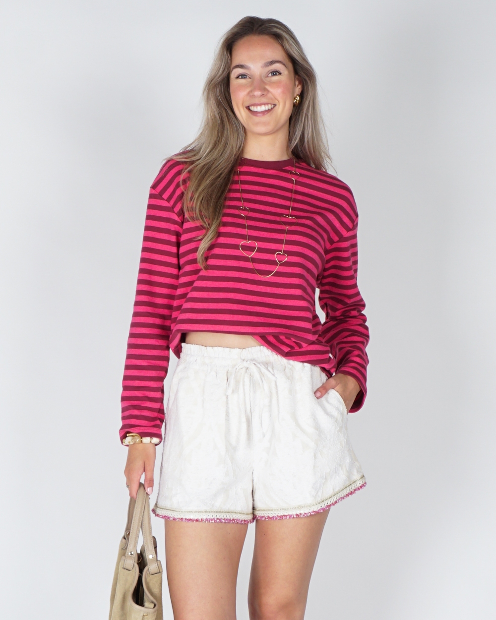 GESTREEPT T-SHIRT ROZE