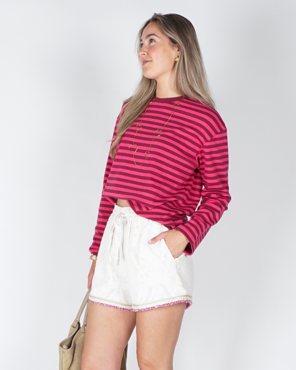 GESTREEPT T-SHIRT ROZE