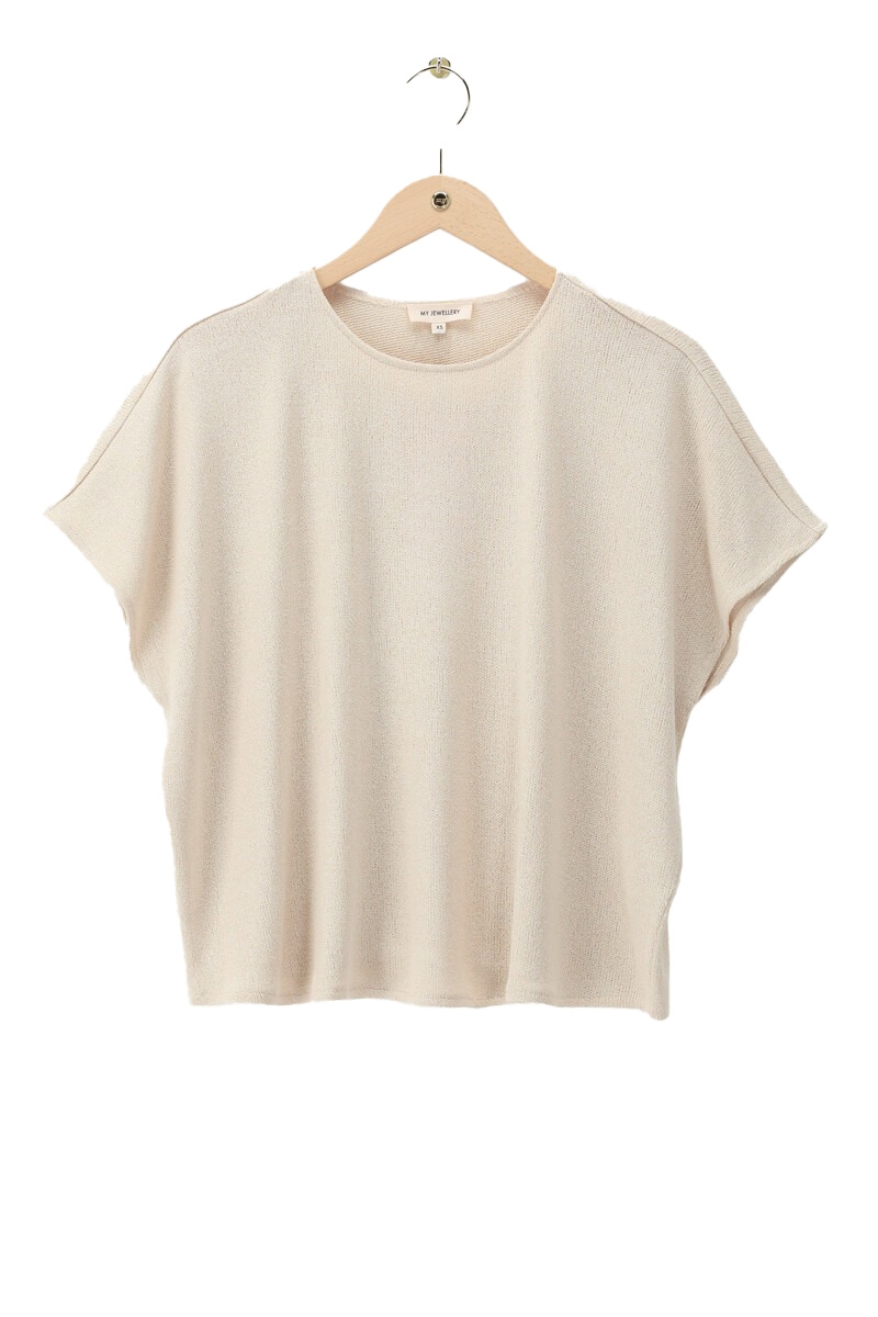 BEIGE OVERSIZED BASIC TOP MET KORTE MOUWEN ECRU