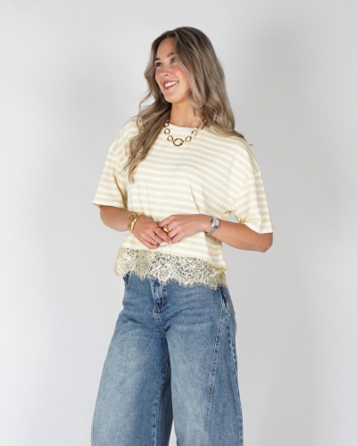 Gossip 6388 GESTREEPT T-SHIRT MET KANT