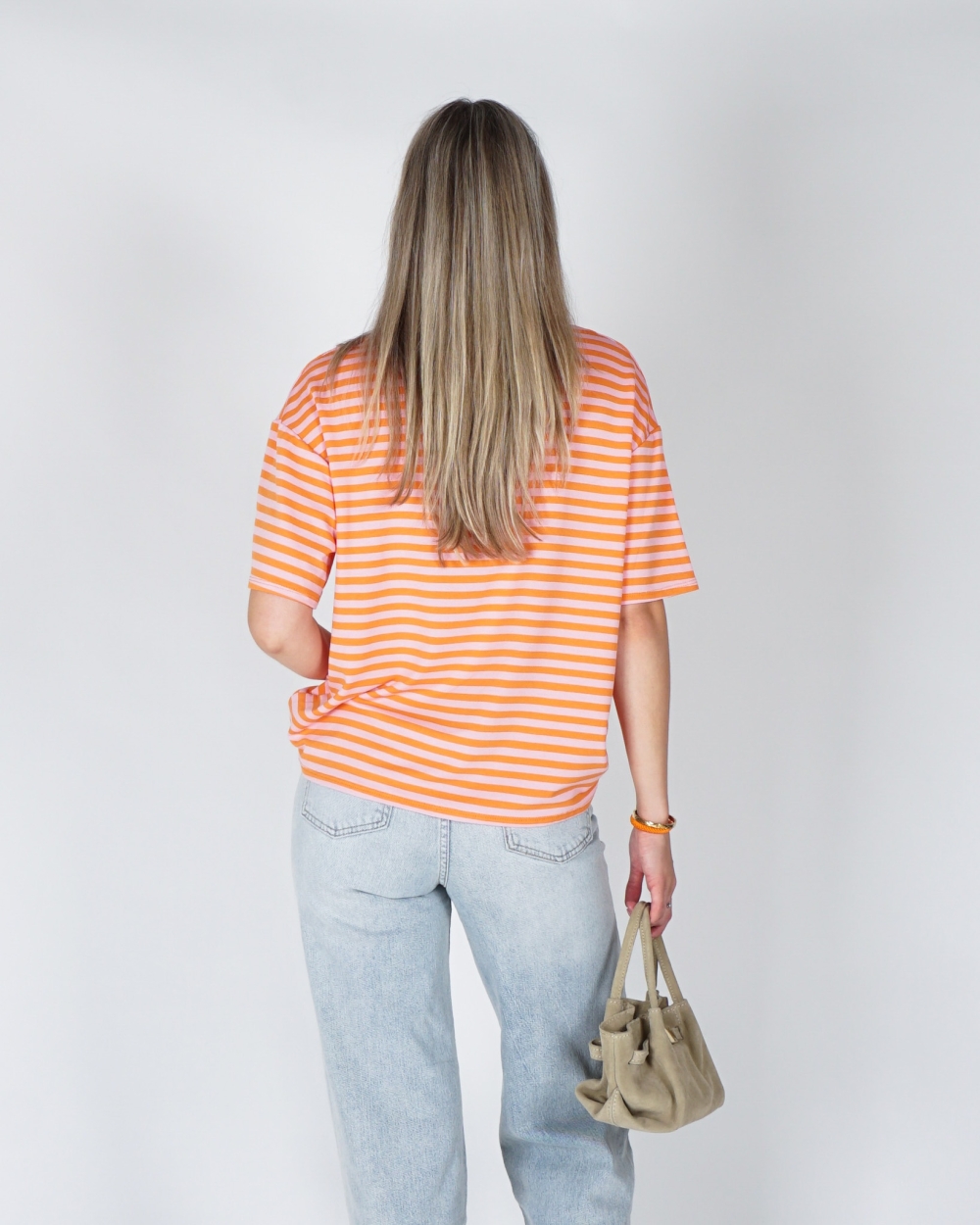 GESTREEPT T-SHIRT LOEWIE ORANJE ROZE