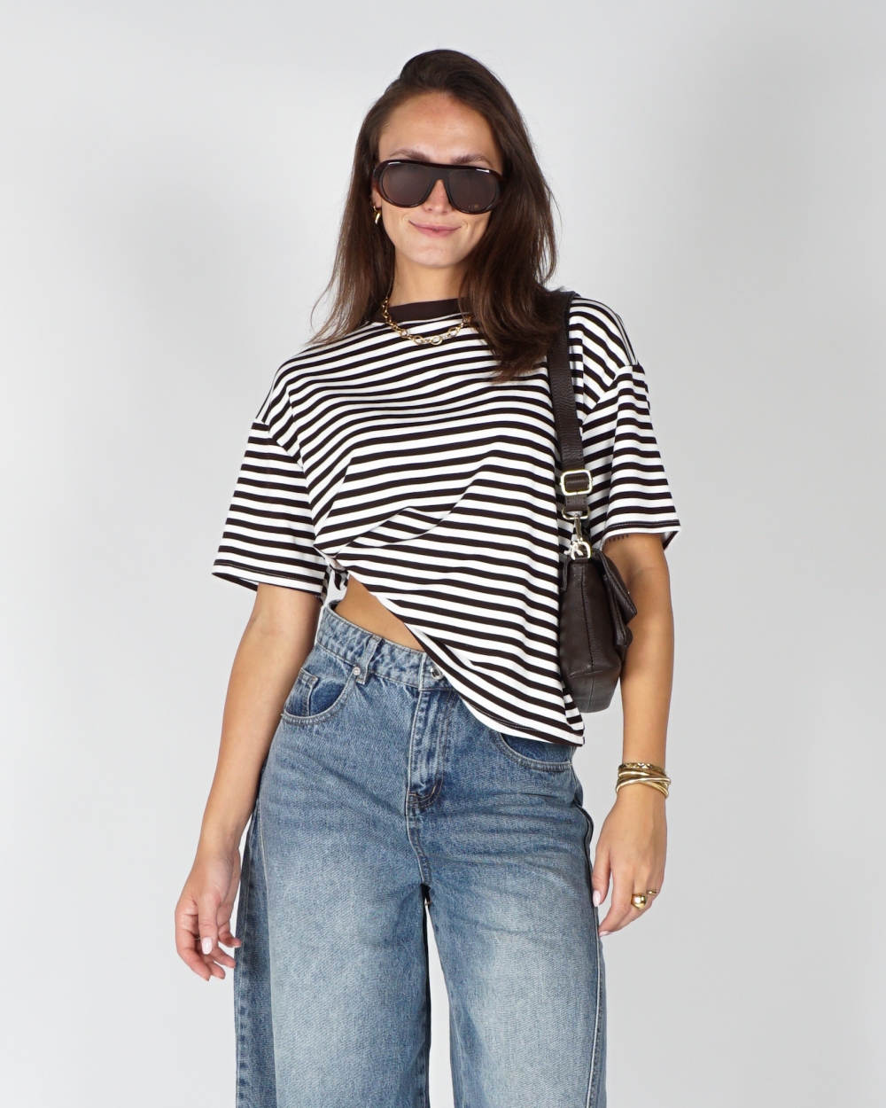 GESTREEPT T-SHIRT LOEWIE BRUIN/WIT