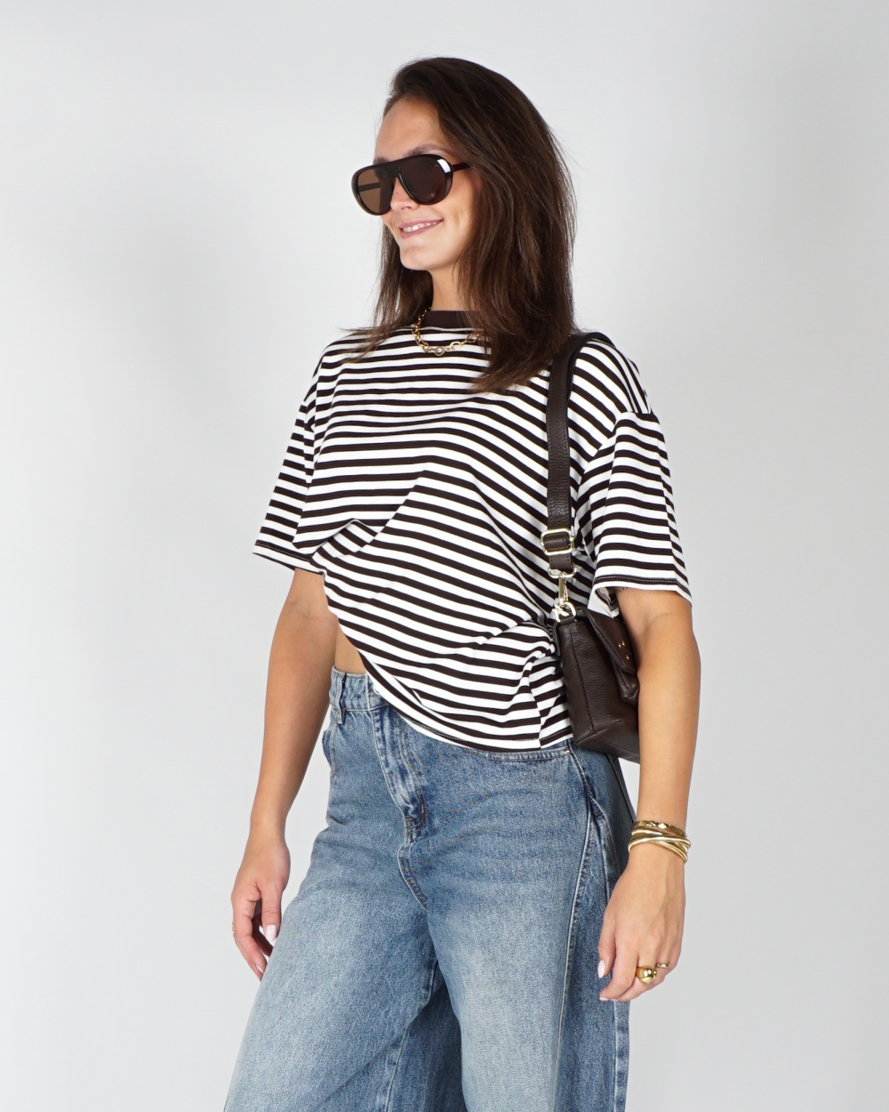 GESTREEPT T-SHIRT LOEWIE BRUIN/WIT