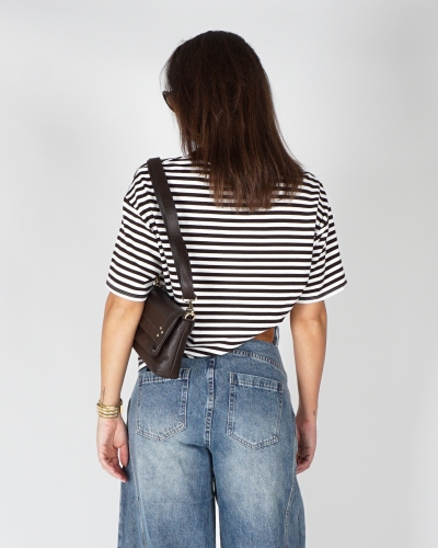 GESTREEPT T-SHIRT LOEWIE BRUIN/WIT