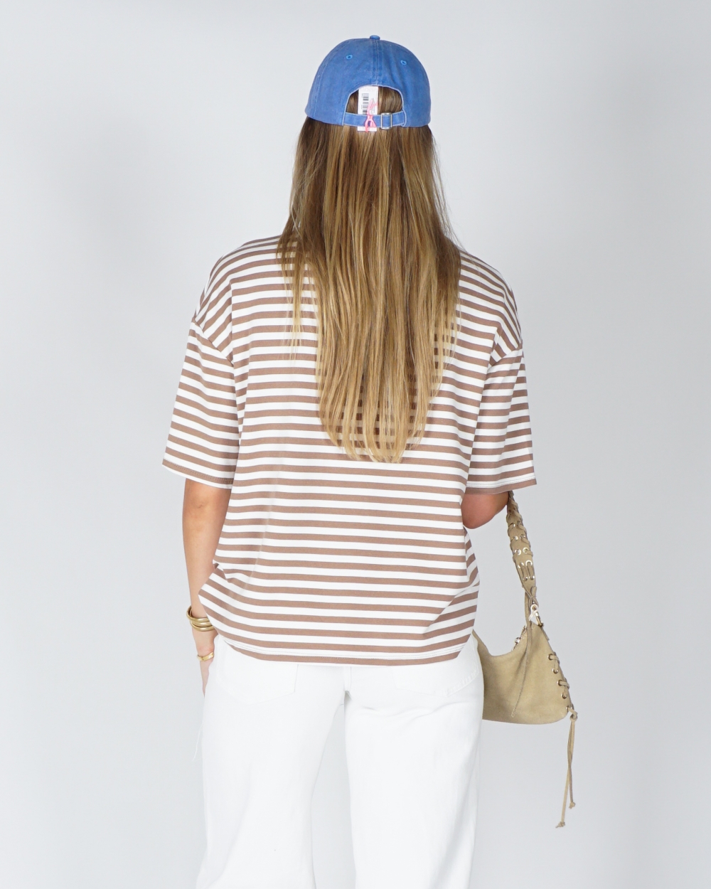 GESTREEPT T-SHIRT LOEWIE BEIGE/WIT 