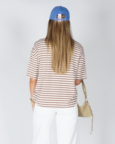 GESTREEPT T-SHIRT LOEWIE BEIGE/WIT 