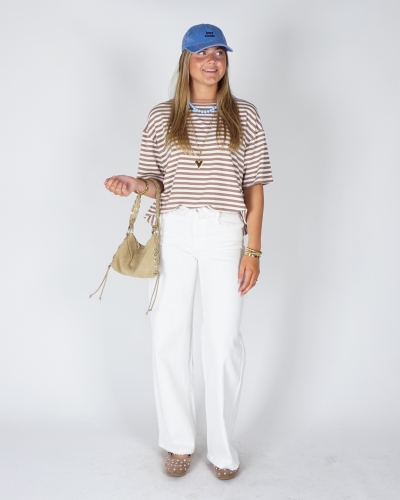GESTREEPT T-SHIRT LOEWIE BEIGE/WIT 