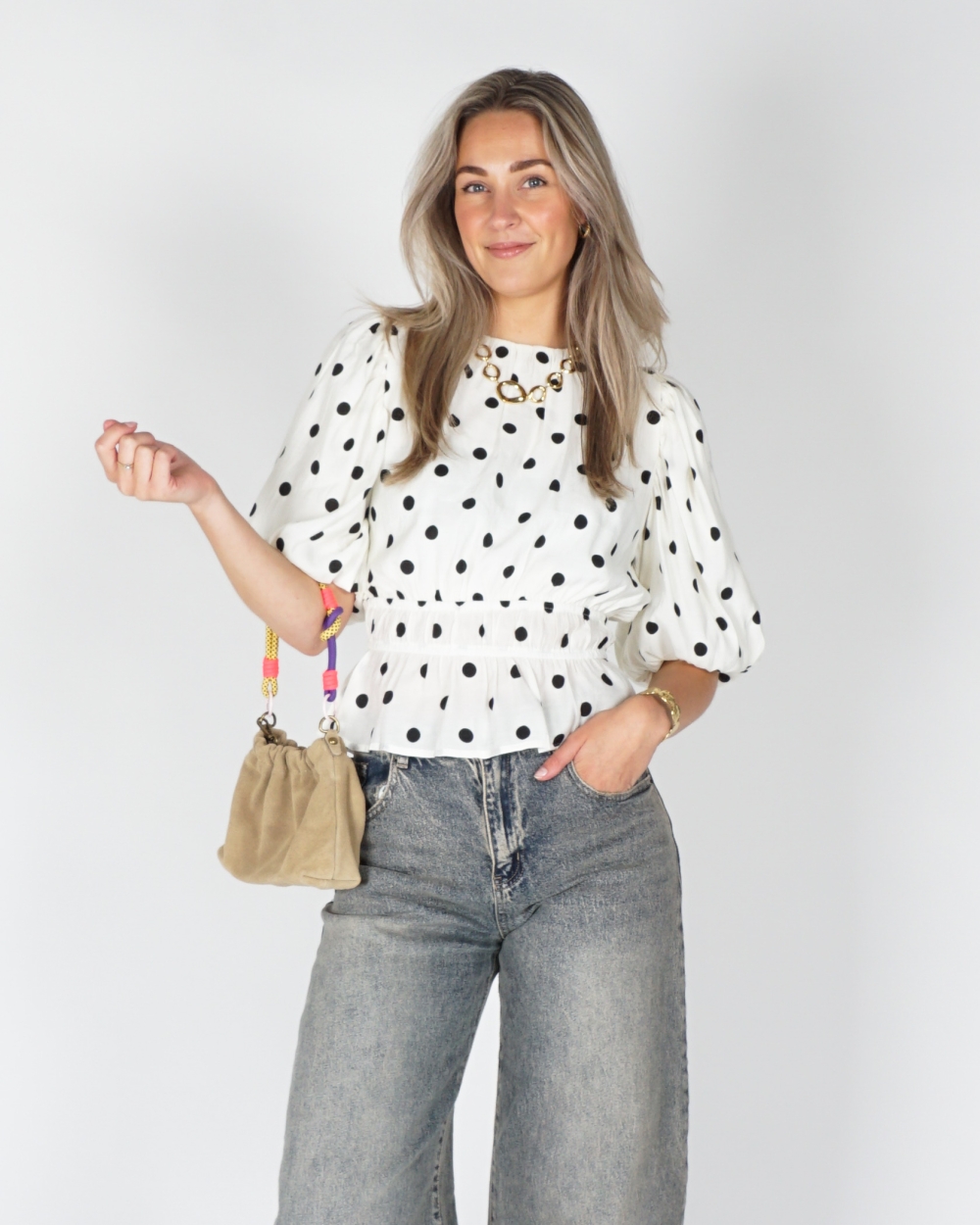 POLKADOT TOP ECRU/ZWART