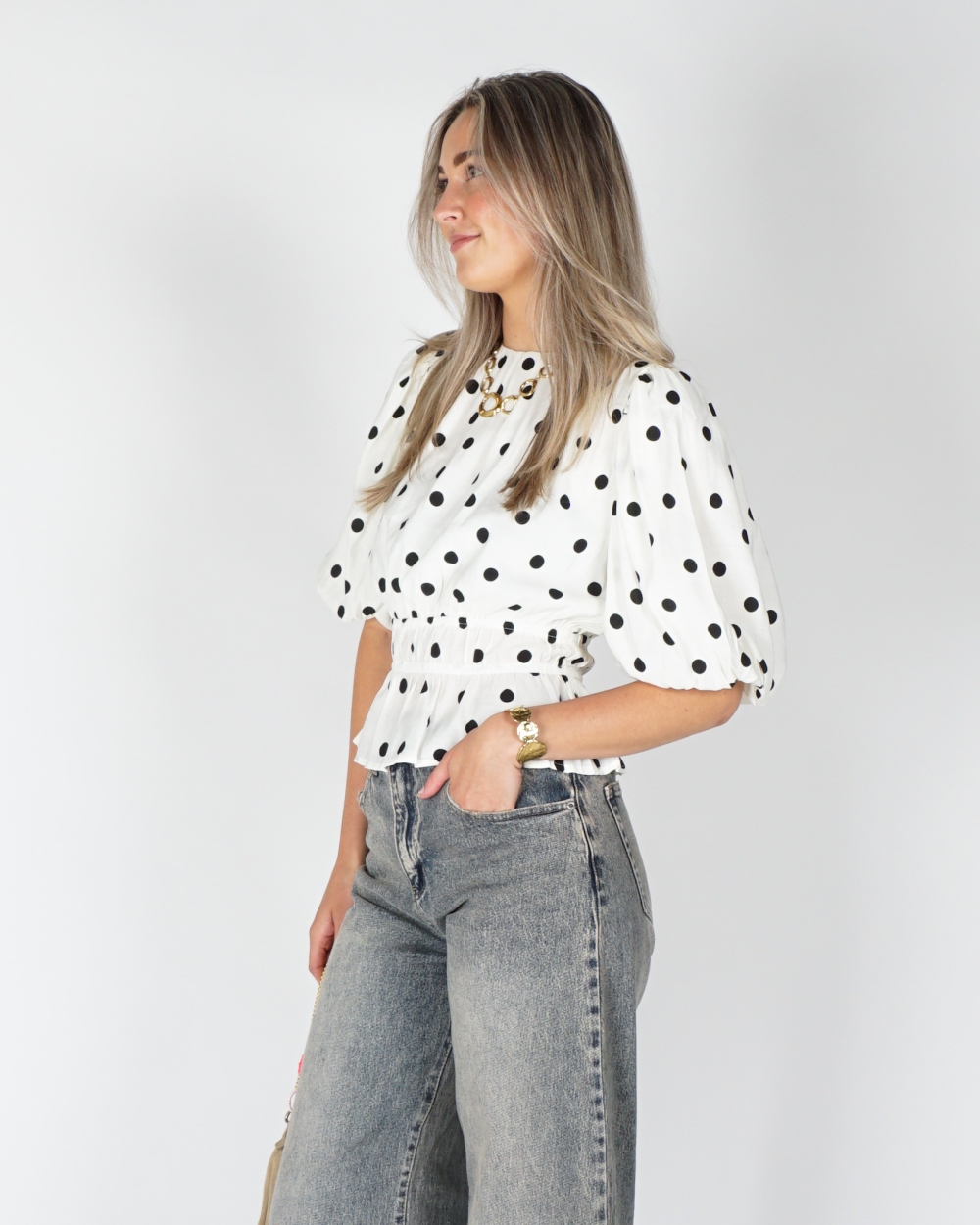 POLKADOT TOP ECRU/ZWART