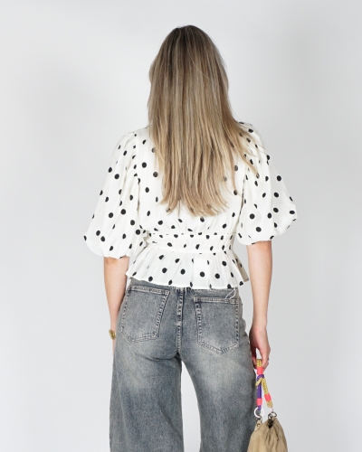 POLKADOT TOP ECRU/ZWART