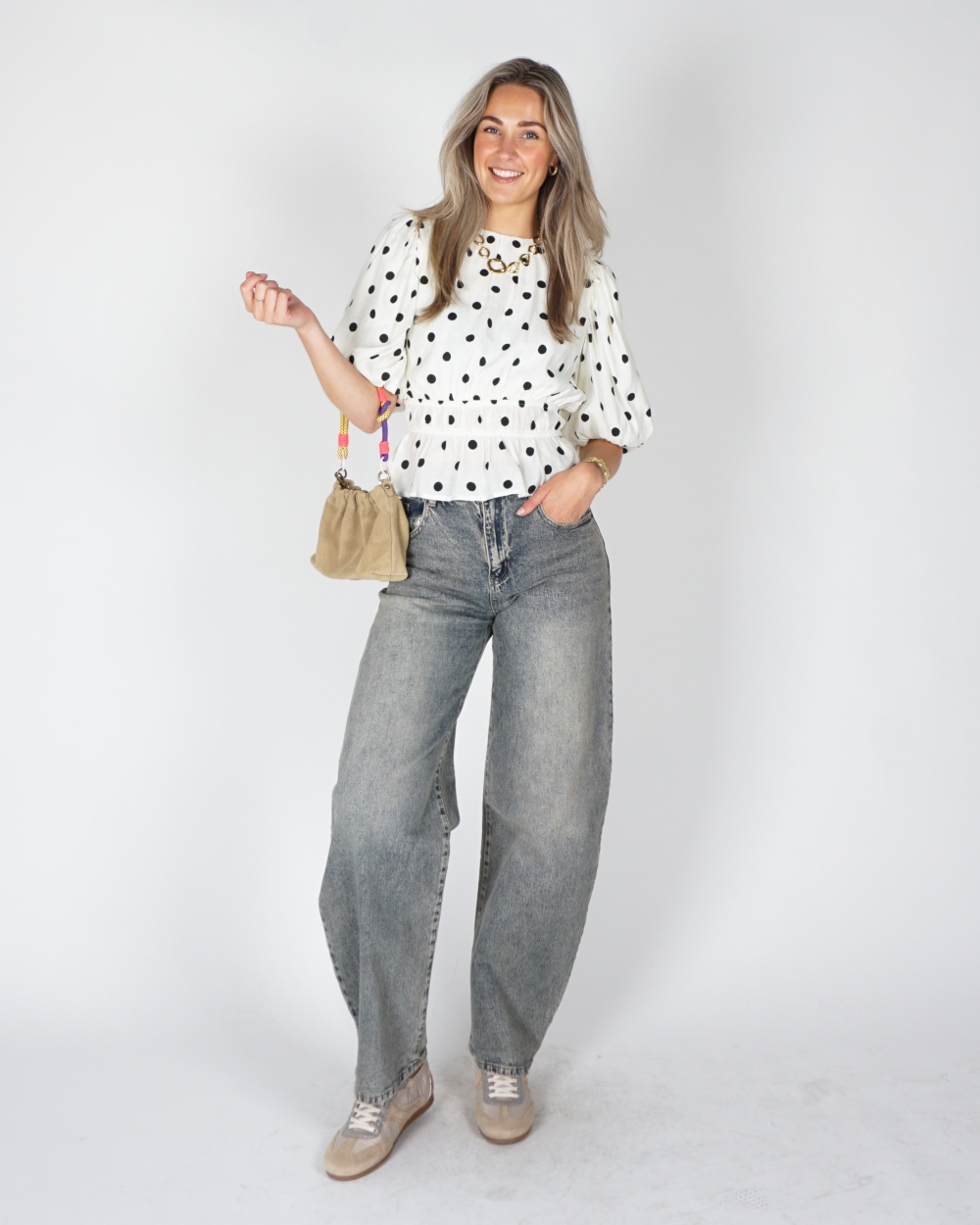 POLKADOT TOP ECRU/ZWART
