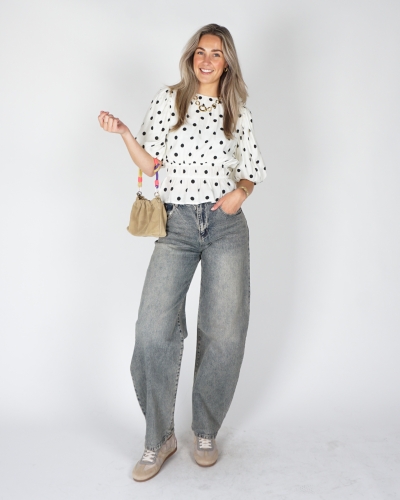 POLKADOT TOP ECRU/ZWART