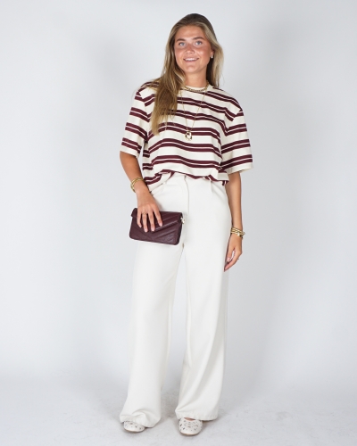 OVERSIZED GESTREEPT T-SHIRT ECRU/BORDEAUX