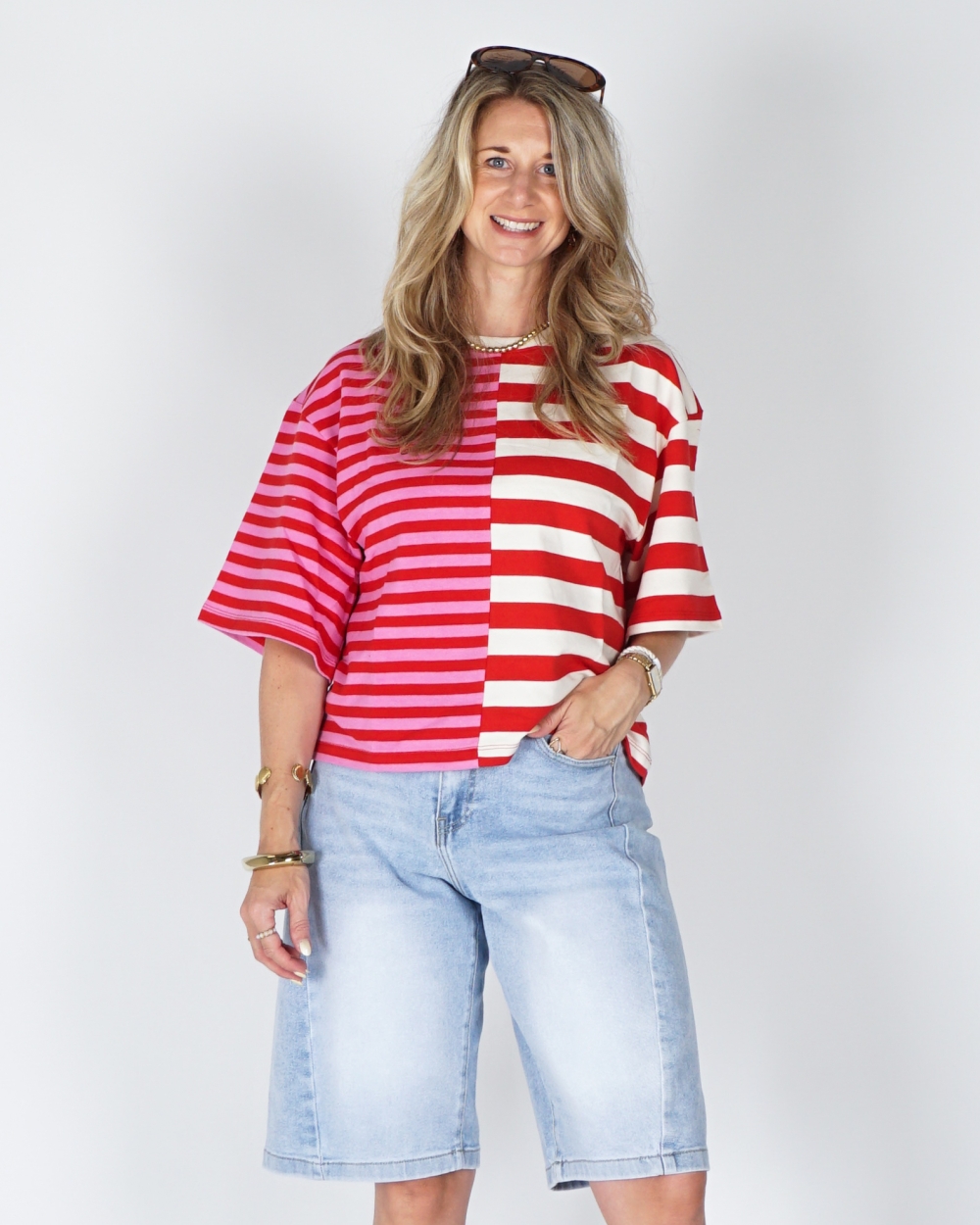GESTREEPT SHIRT ROZE/ROOD