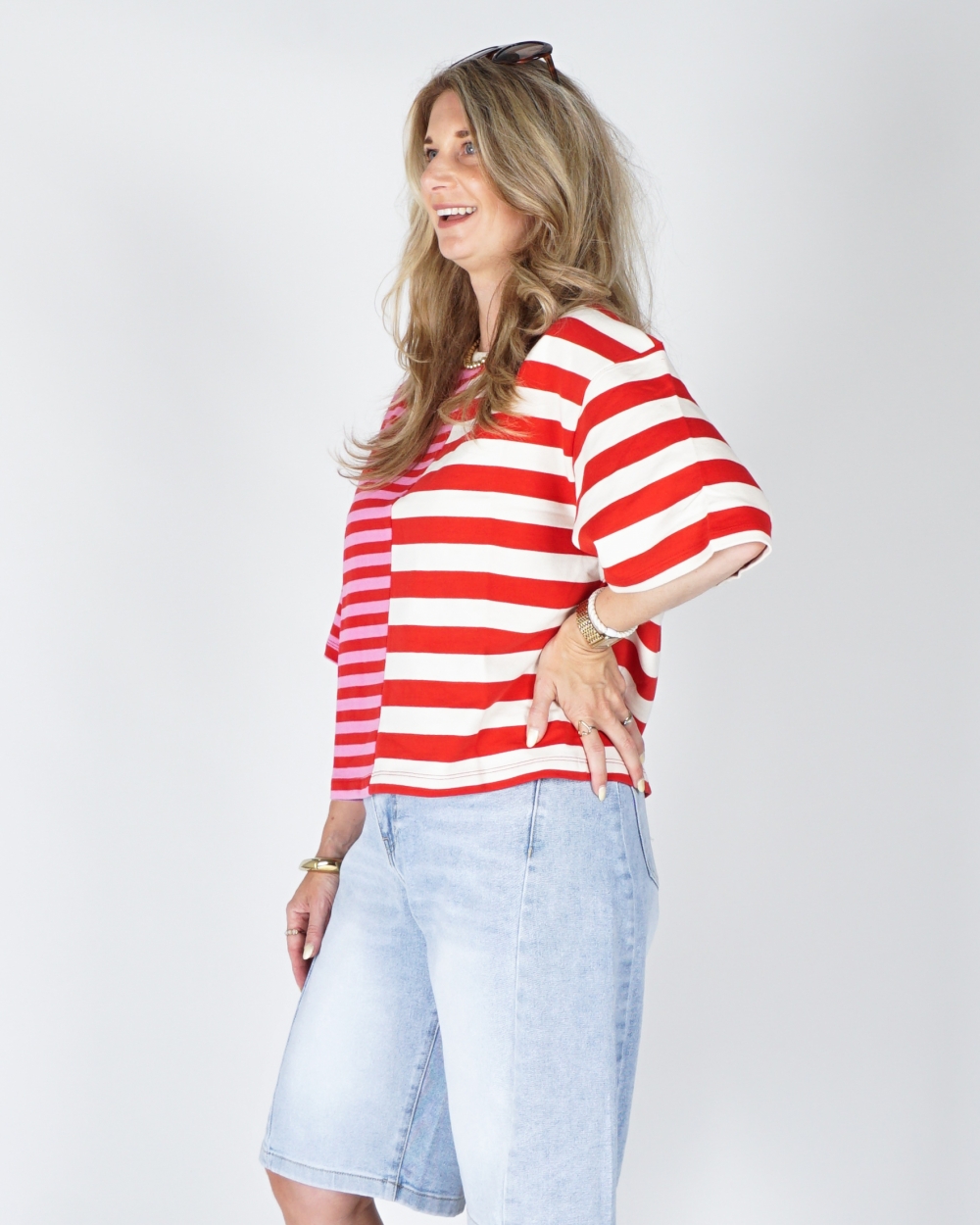 GESTREEPT SHIRT ROZE/ROOD
