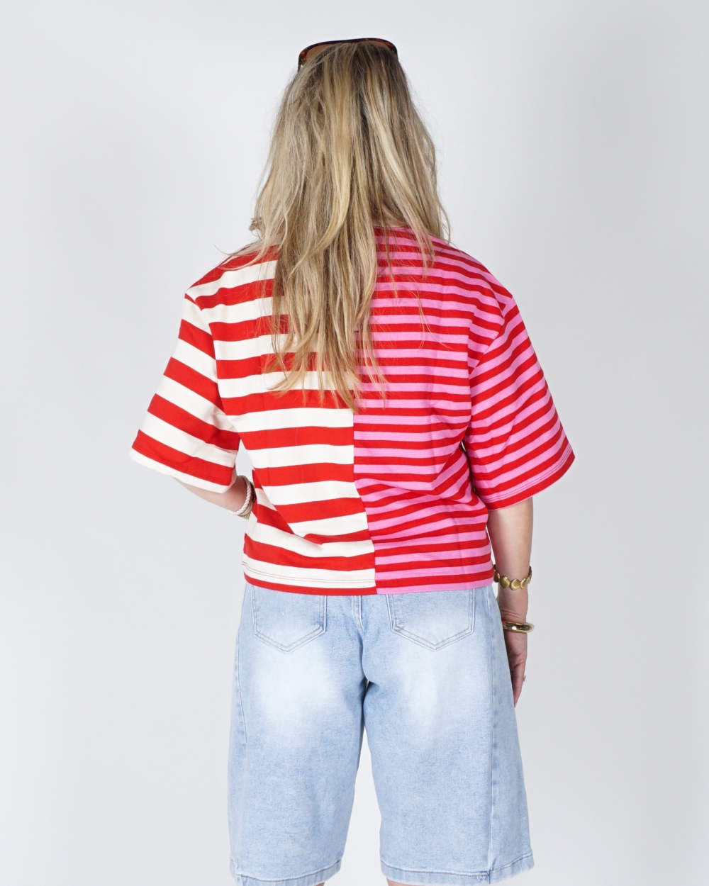 GESTREEPT SHIRT ROZE/ROOD