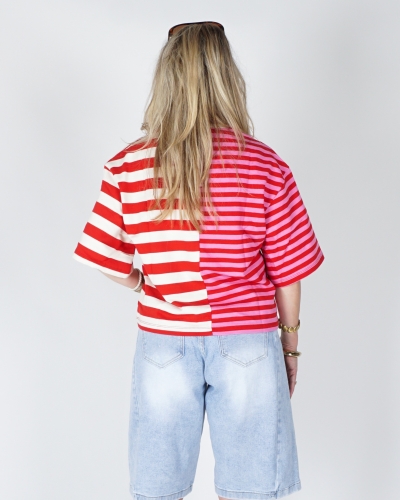 GESTREEPT SHIRT ROZE/ROOD