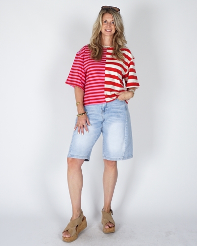 GESTREEPT SHIRT ROZE/ROOD