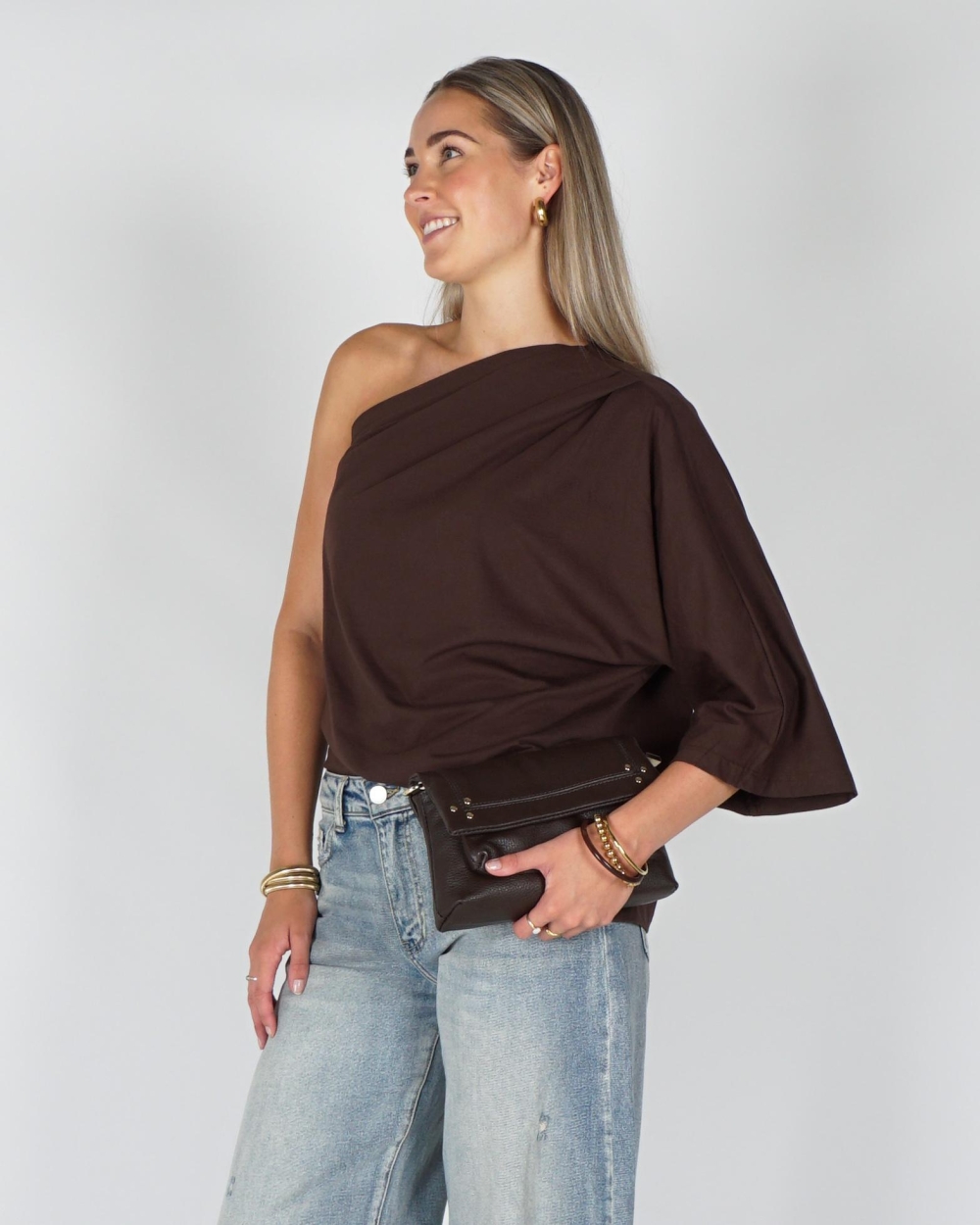 Gossip ONE SHOULDER SHIRT Donkerbruin