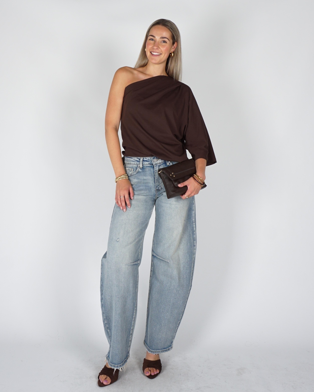 Gossip ONE SHOULDER SHIRT Donkerbruin