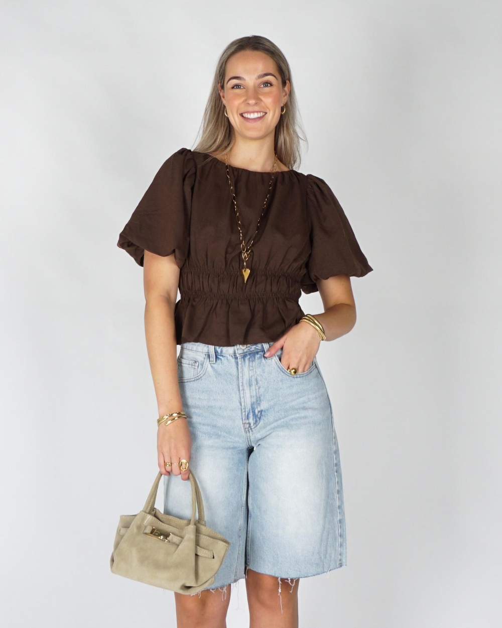 Gossip TOP MET BALLONFIT Donkerbruin