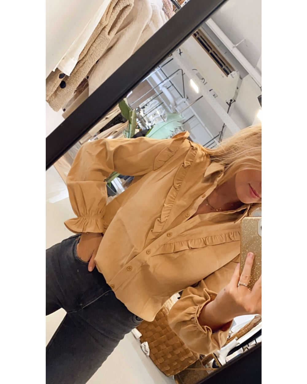 CAMEL BLOUSE BABY RIB EN RUFFLES