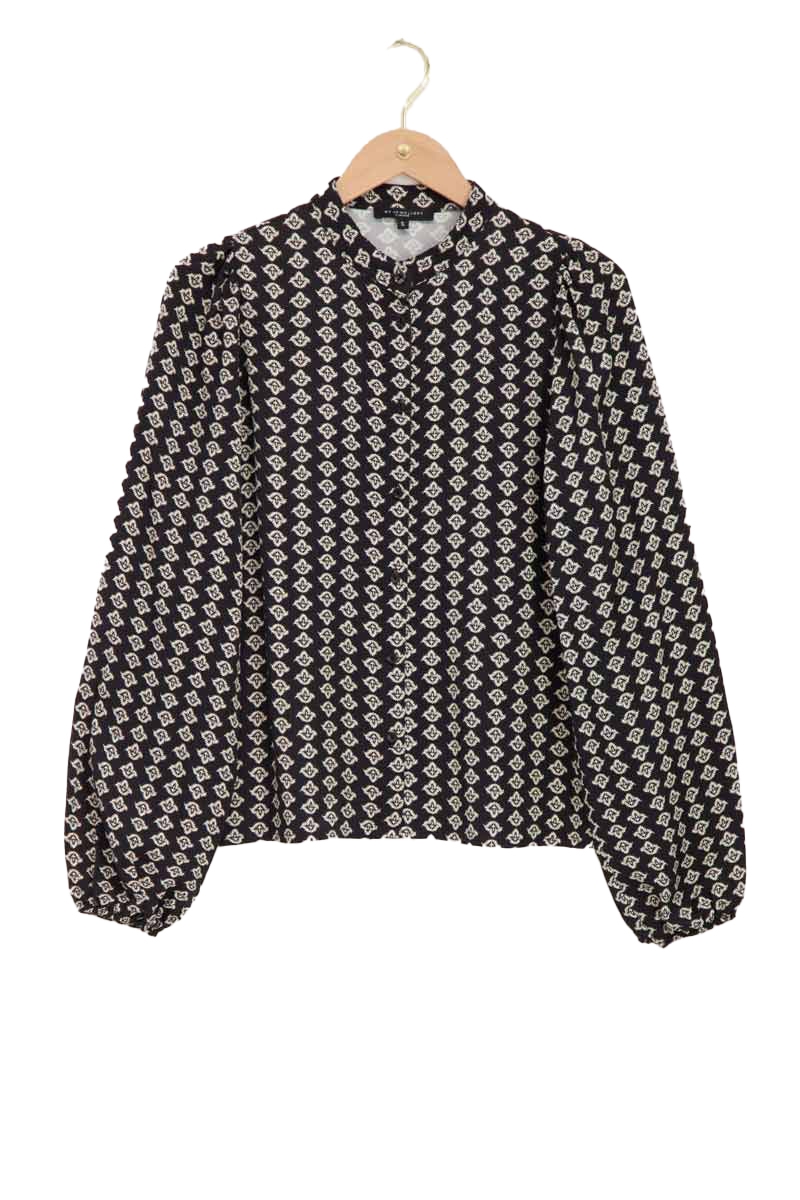 ZWARTE BLOUSE MET SHAPES PRINT