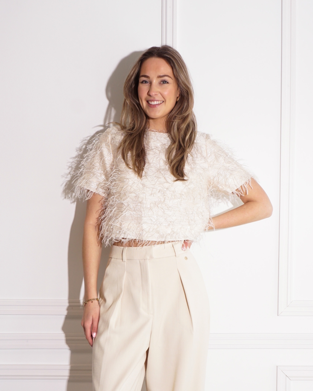 CROPPED TOP KILIANA MET LUREX ECRU