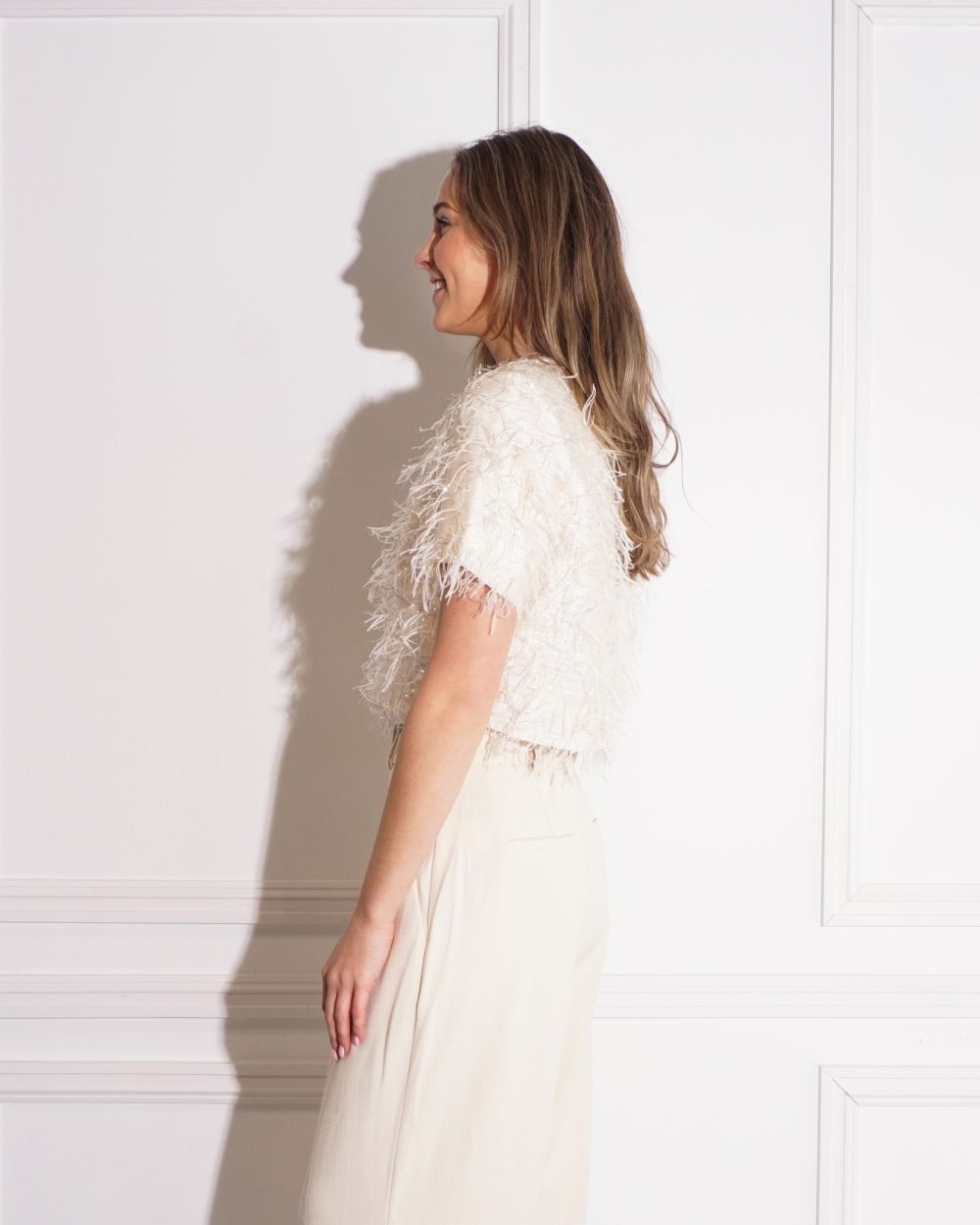 CROPPED TOP KILIANA MET LUREX ECRU