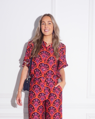 BLOUSE KEET BLAUW/ORANJE