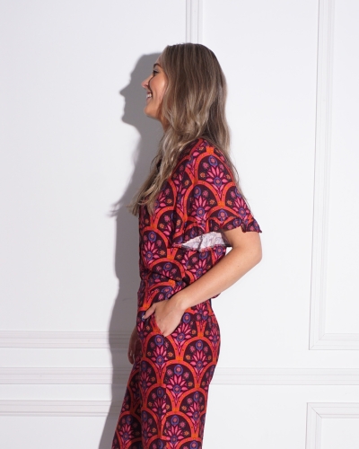 BLOUSE KEET BLAUW/ORANJE