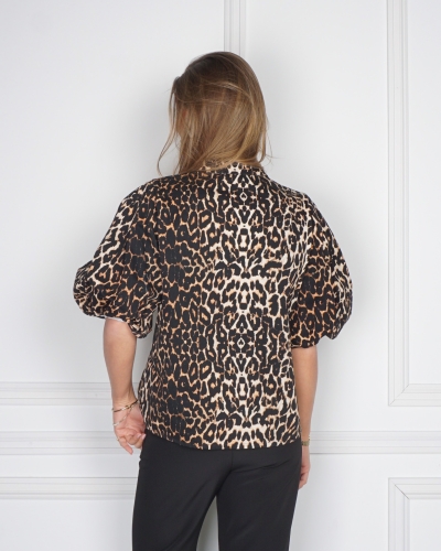 DENIM BLOUSE LEOPARD