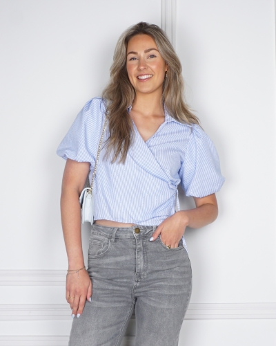WIKKELBLOUSE STRIPE STRASS BLAUW