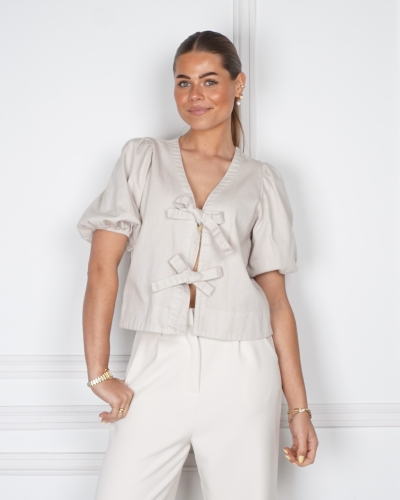 Gossip BOW BLOUSE KORTE MOUW BEIGE