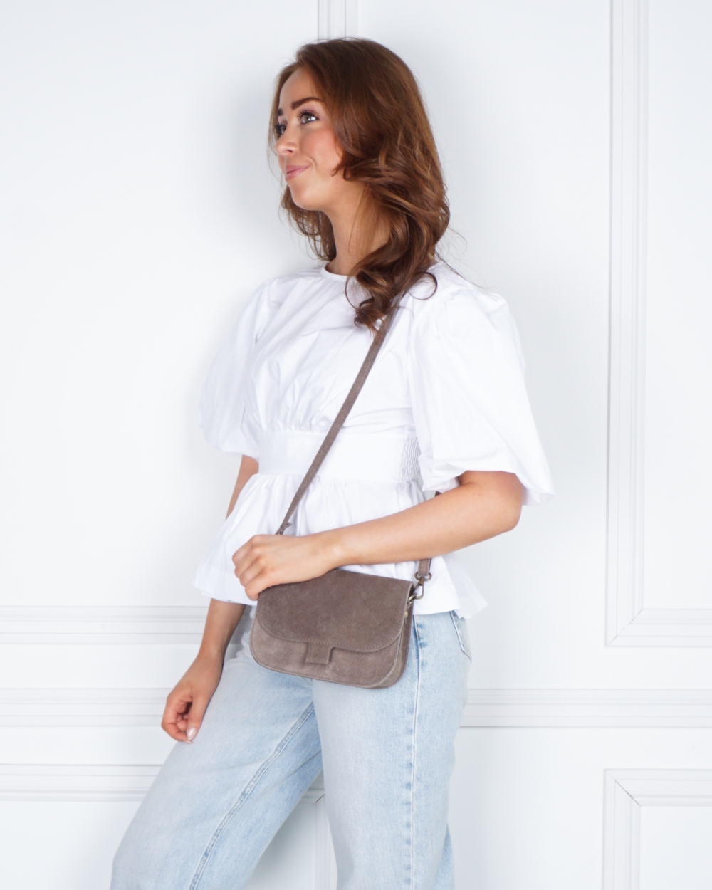 BLOUSE MET BALLONMOUW EN STRIK WIT