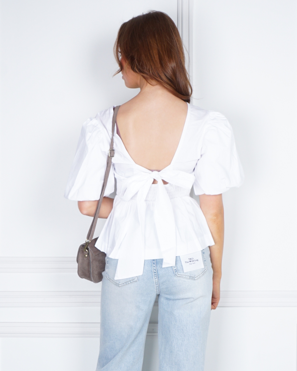 BLOUSE MET BALLONMOUW EN STRIK WIT
