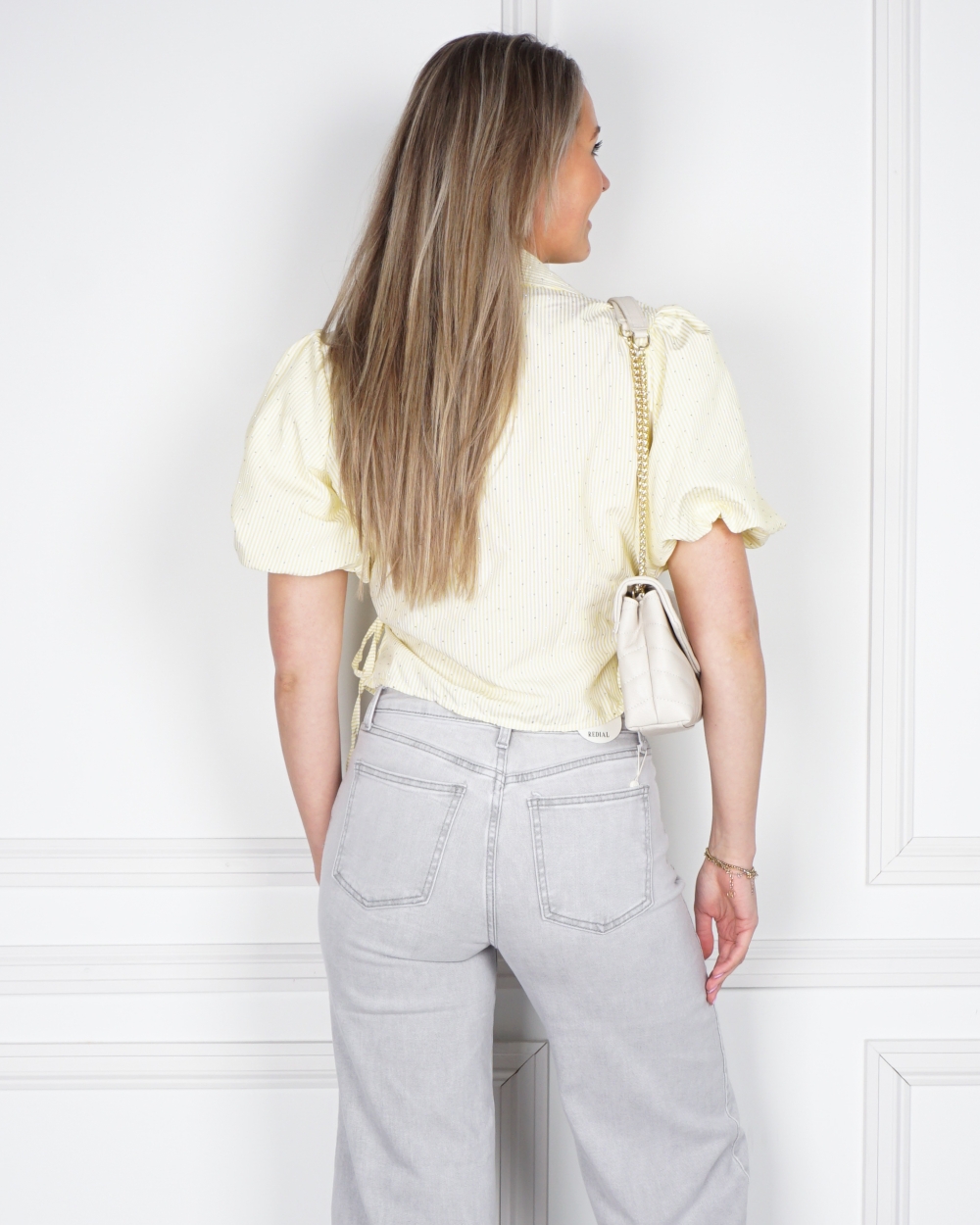WIKKELBLOUSE STRIPE STRASS GEEL